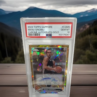 Topps 2023-24 Chrome Sapphire Manu Ginobili Gold /50 Auto #CG-MG PSA 10 Spurs
