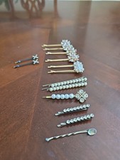 Vintage Hair Pins Rhinestones Pearl Look Bride Easter Sparkle Lot of 14