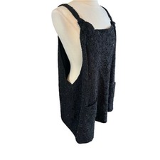 Arula Plus Size Black Sparkle Textured Overall Front Pockets & Tie Straps 