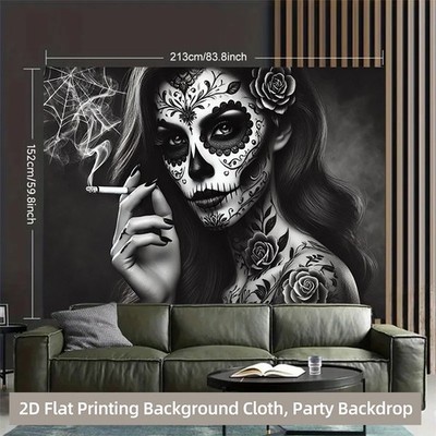 2D Flat,1pc Gothic Day of the Dead Wall Art-Durable with Intricate Skull&Rose De