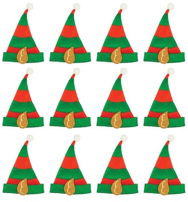 12 x Elfenmütze mit Ohren (Erwachsene) Kostüm Neuheit festlich Weihnachten Party Weihnachten