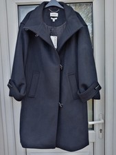 Womens Jaeger Pure Wool Funnel Neck Black Duffle Coat Oversized Size 10