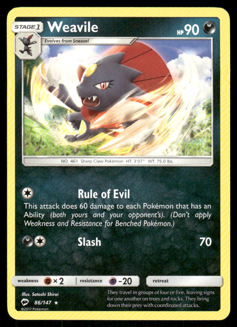 Weavile 86/147 - Burning Shadows - Rare NM