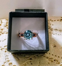 Genuine Swiss Blue Topaz Sapphire Sterling 925 Rose Pink Overlay 6.5 Ring