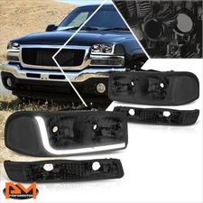For 99-07 GMC Sierra/Yukon LED DRL Headlight W/Bumper Signal Lamps Clear Corner