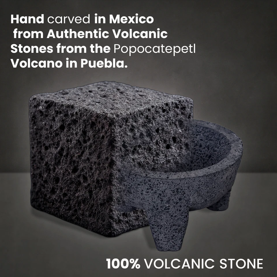 La roca volcánica mexicana Molcajete original hecha a mano de auténtica roca de lava Foto 4 de 4
