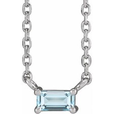14K White Natural Sky Blue Topaz Solitaire 18" Necklace