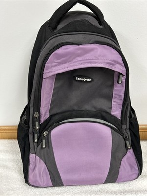 Samsonite Backpack w/Roller Handle On Wheels Multiple Pockets Computer Purple