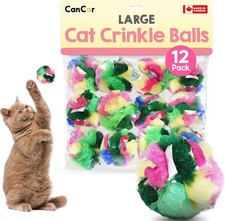 Large Cat Crinkle Balls 2.5 Inch  12 Pack  Soft Lightweight Indoor Cat Toys...