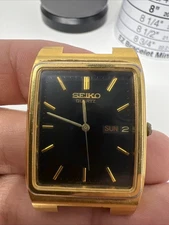 Seiko Quartz 7N33-5A09 Rectangular Black Dial Gold-Tone Watch