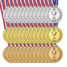 36Pcs 1.5" Mini Plastic Winner Award Medals Gold Silver Bronze Prize with Ribbon