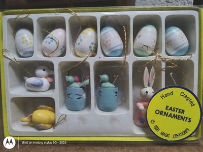 VTG Hand Crafted Easter Ornaments 1995 Magic Creations Set Of 12 *Read* Bunnys