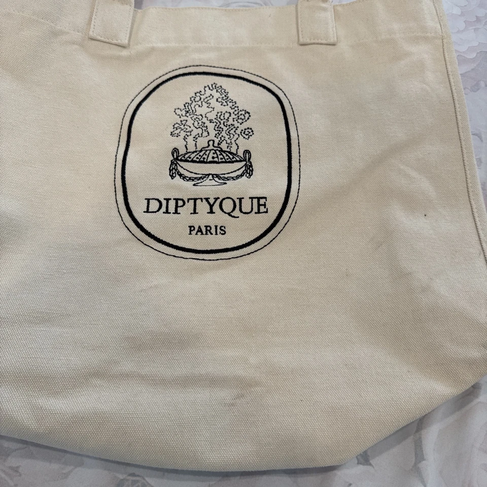 DIPTYQUE LIMITED EDITION EMBROIDERED CANVAS TOTE BAG COTTON BEACH Zip Pocket - Image 3 of 4