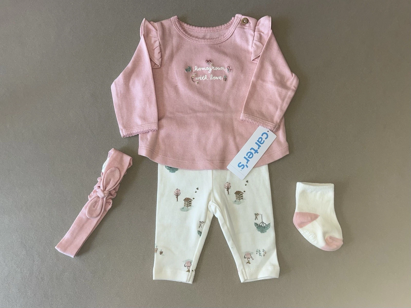 Carter’s Baby Girls 9 Months Farm Top, Pants, Headband & Socks Set-New With Tags