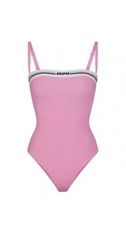 Skims Fits Everybody Logo Straight Neck Strapless Bodysuit "Sugar Pink"