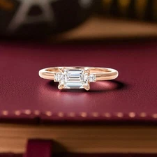 14K  Rose Gold IGI Certified Lab Grown Diamond Wedding Ring 1.10 Ct Emerald