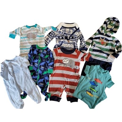Baby Boy Bodysuits & Rompers Lot  3-6 Months - Dino, Whale, Sloth, Fish 8 pc lot