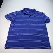 Under Armour Playoff Polo Shirt Mens 2XL XXL Blue Striped Lightweight Stretch