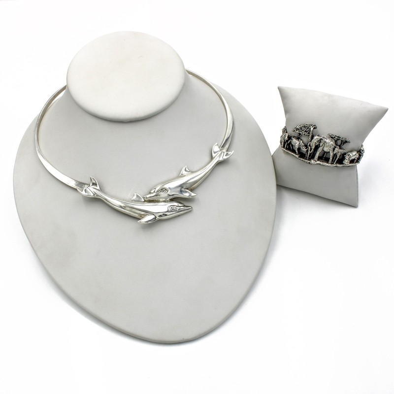 Kabana Sterling Dolphin Choker Animal Kingdom Cuff Bracelet Lot of 2 #S5626-5