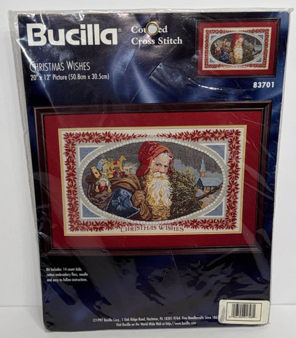  Vintage1997 Bucilla Cross Stitch Kit Christmas Wishes #8370