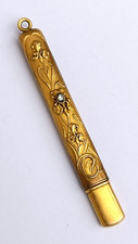 Crayon châtelaine ancien plaqué or décor floral  Art nouveau Antique pencil case