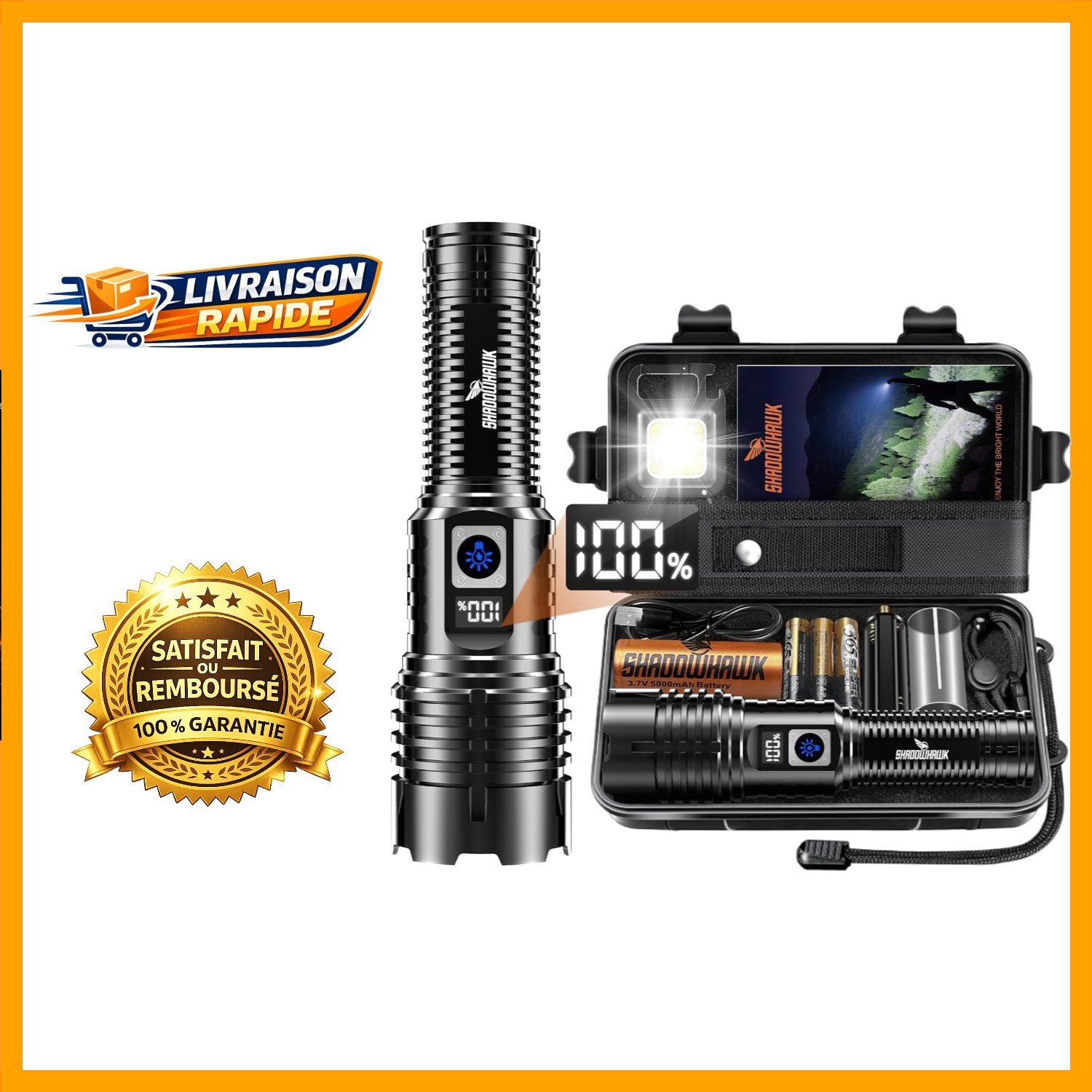 Torche LED 1 000 000 lumens S1695 en alliage aéronautique avec finitions haut de gamme