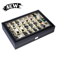 24 Slots Watch Box Pu Leather Watch Case Organizer Watch Display Case Lockable 