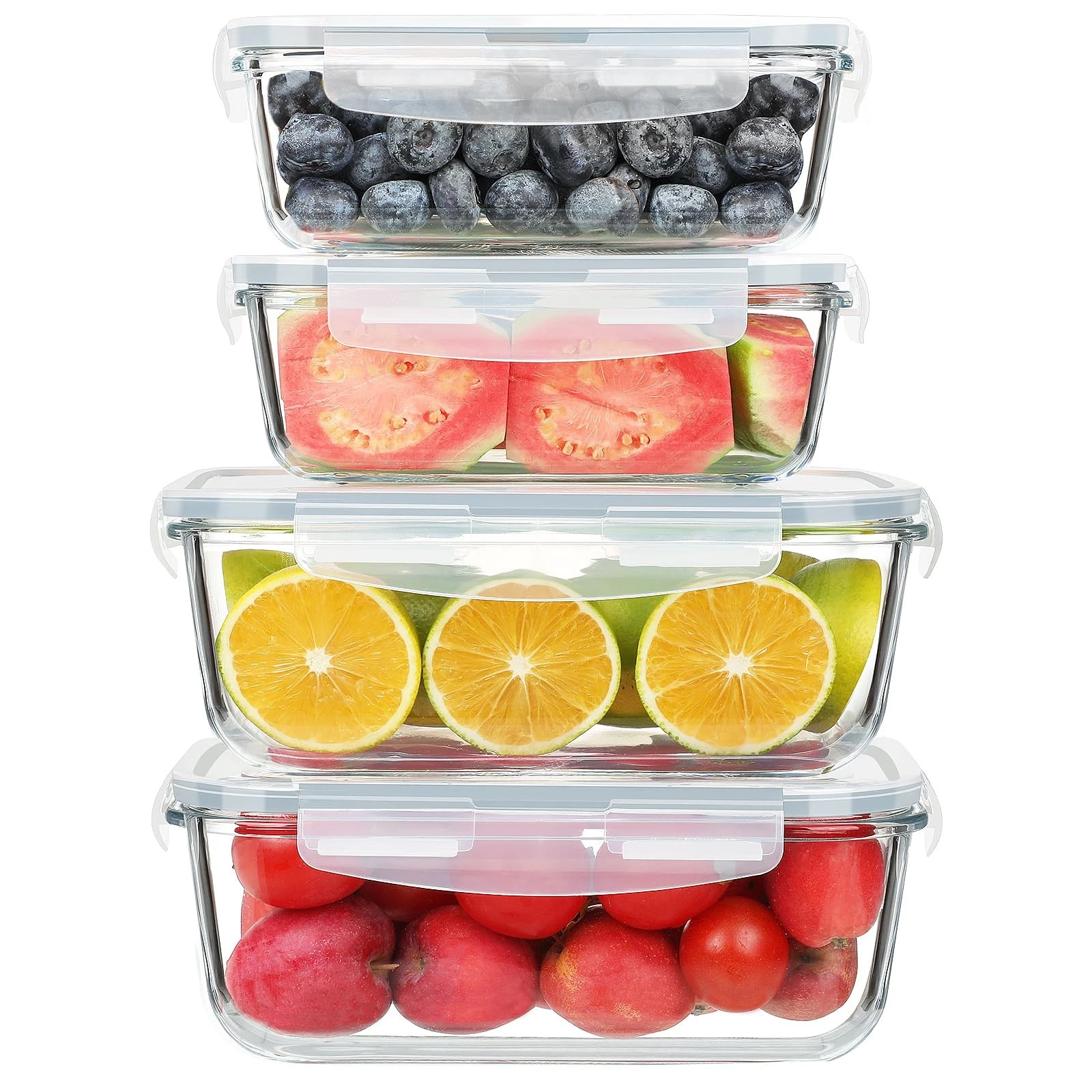 4 Pack 63oz+27oz Large Glass Food Storage Containers Set with Airtight Lids, ...