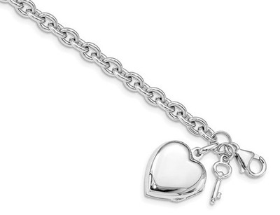 Sterling Silber gepufftes Herz Medaillon Armband