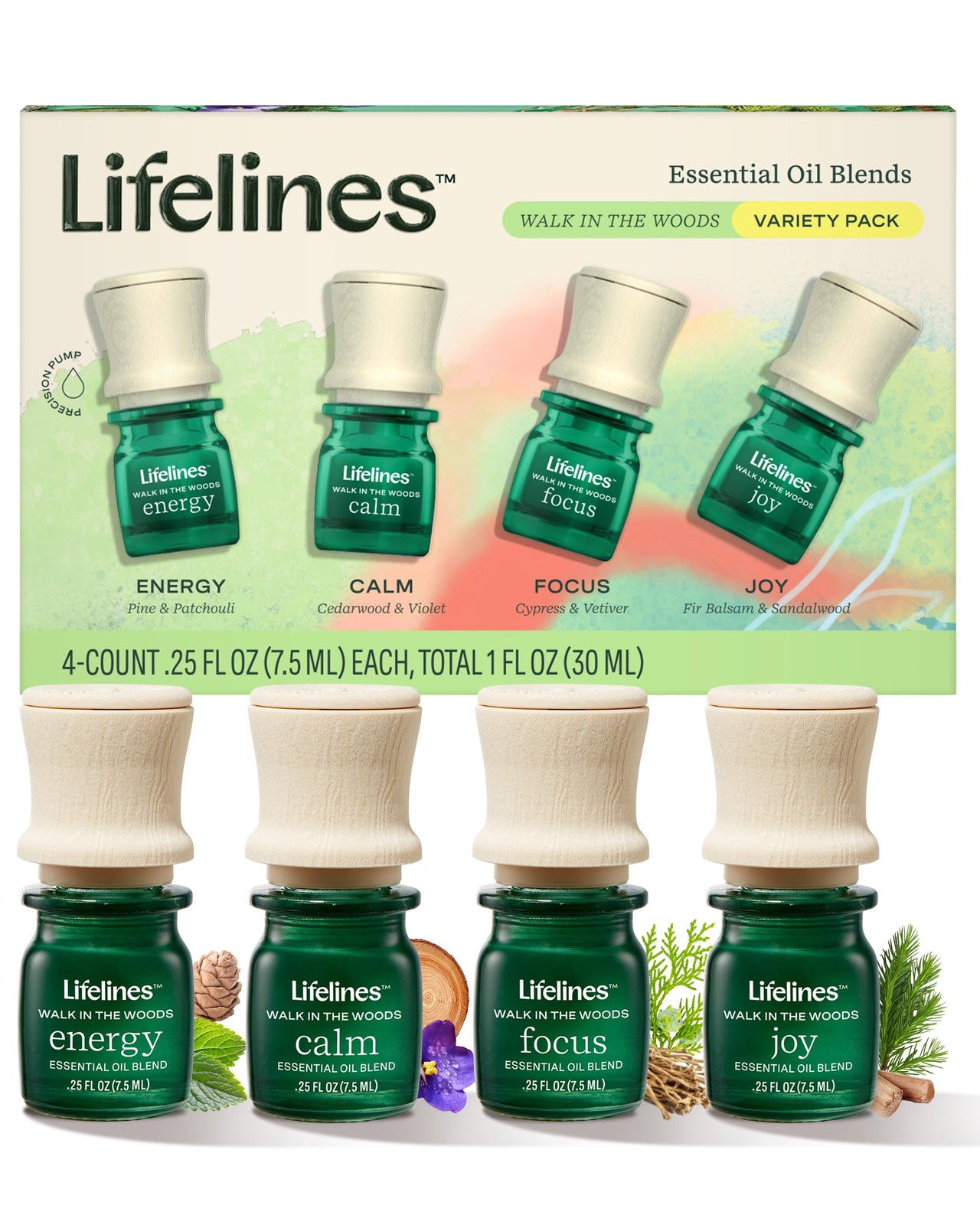 Lifelines Walk in The Woods Essential Oil Blend 4-Pack with Pine and Patchouli