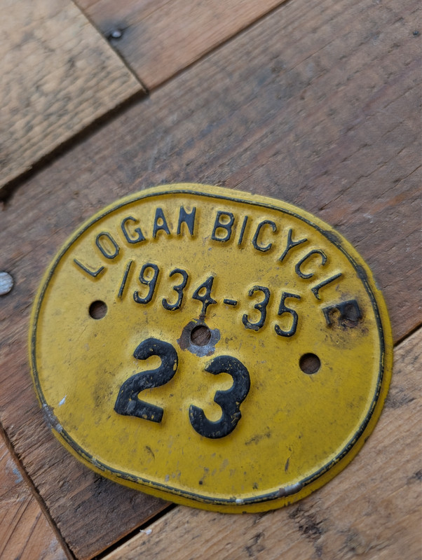 Antique 1934-35 Logan Utah Bicycle License Plate Oval Municipal Tag Rare Vintage
