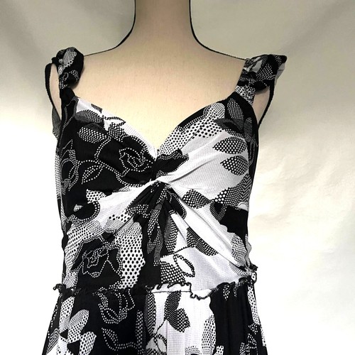 SIGNATURE BY SANGRIA Midi Kleid Blumenmuster Gr. 10 schwarz weiß Kappe Rüschen Retro - Bild 2 von 14