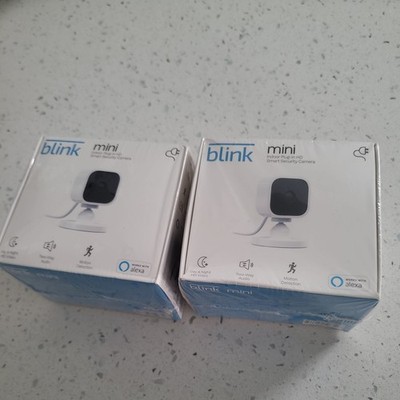 Two Blink Mini Compact indoor plug-in smart security cameras, 1080 HD, Alexa