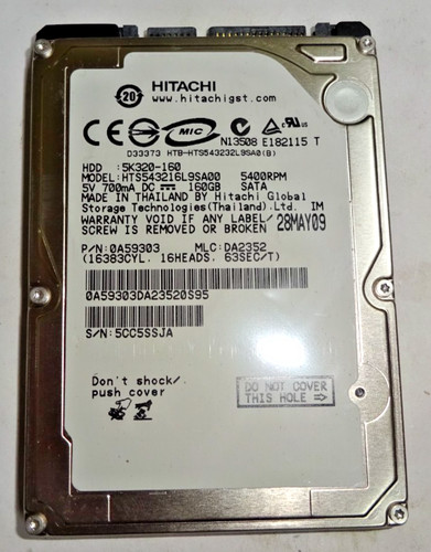 HITACHI ***HTS543216L9SA00 *** 160 GB *** SATA HDD Notebook 2,5 Zoll #NFP1383