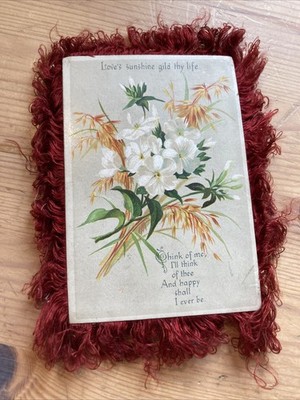 Viktorianische Grußkarte mit Fransen & Kissen ''Love's Sunshine Gold Thy Life''
