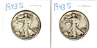 LOT/2 1943S WALKING LIBERTY HALF-DOLLAR FULL RIMS GOOD DETAILS UNGRADED FAST SHI