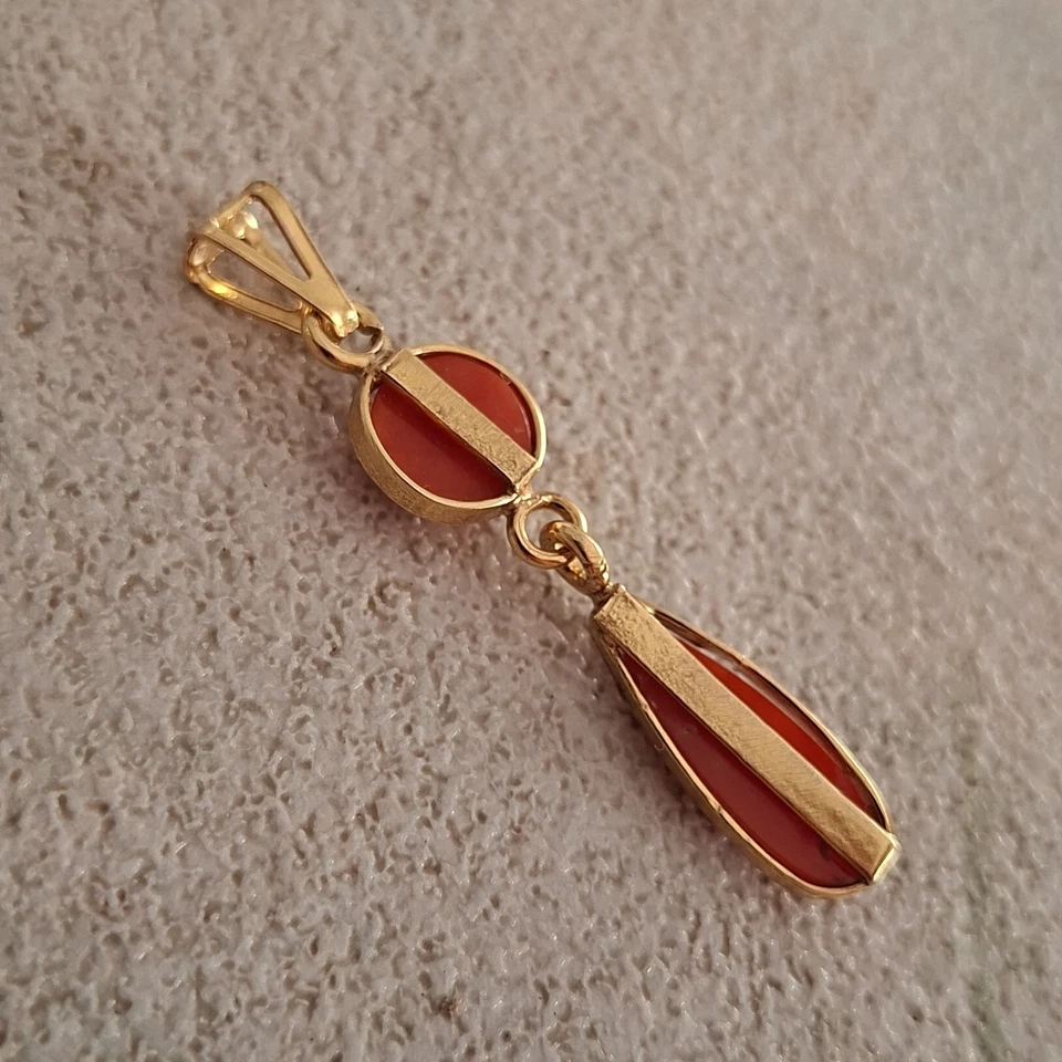 ciondolo vero corallo Antico Di Sardegna Naturale e Argento 925 Pendente Dorato - Immagine 4 di 4