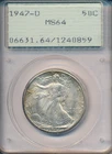 1947-D WALKING LIBERTY SILVER HALF DOLLAR **PCGS CERTIFIED MS 64** SHIPS FREE!!