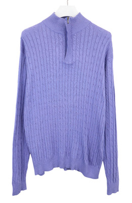 Woolovers Herren Strickpullover XL Flieder Kaschmir-Mix Zopfmuster 1/4 Zip