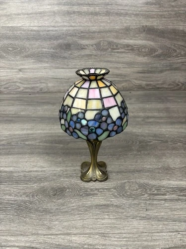 VINTAGE PARTYLITE STAINED GLASS TIFFANY STYLE TEA LIGHT CANDLE HOLDER LAMP 11"