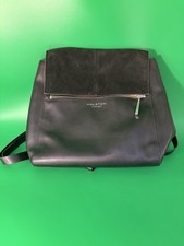 Halston Heritage Black designerLeather Backpack Purse Suede Trim Magnetic Flap