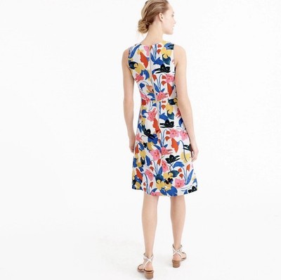 J Crew Womens Sz 2 Colorful Morning Floral Sleeveless V-Neck Lined A-Line Dress