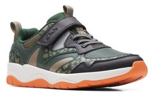 Clarks Boys CLOWDER RUN Khaki Leather Trainers Size UK 13 1/2G