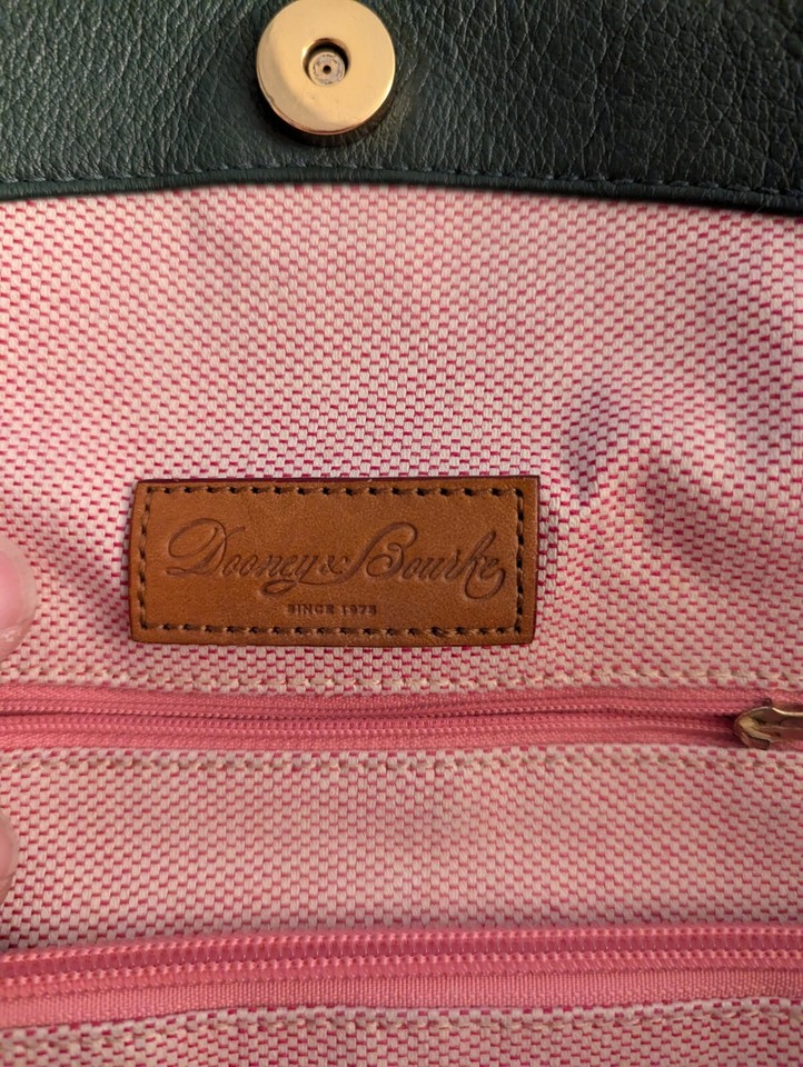 Dooney & Bourke Large Leather Tote Shoulder Bag Purse Green Brown Mint