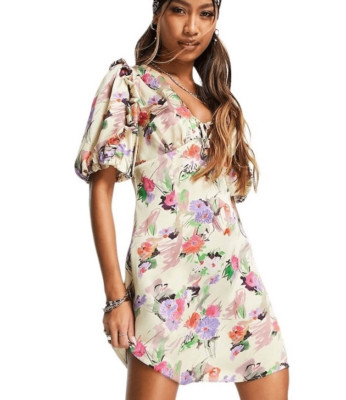NWT TOPSHOP Sketched Floral Womens Mini Dress 12 Large