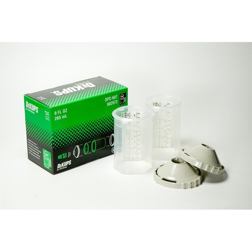 Set of 2 DeVilbiss DeKups 9 oz Reusable Auto Paint Mixing Cups & Lids