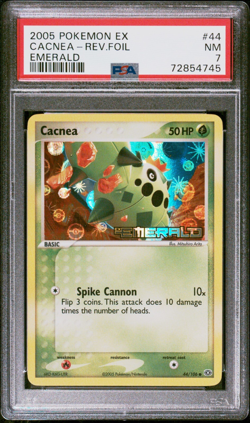 Pokemon Card Cacnea 44/106 Reverse Holo EX Emerald PSA 7 NM
