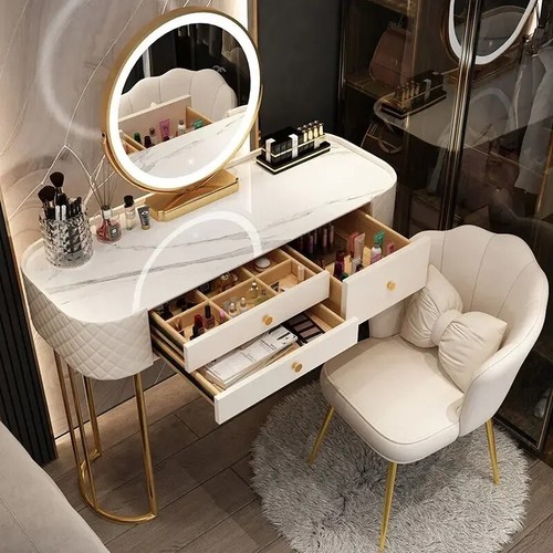Women Drawers Dressers Makeup Storage Luxury Vanity Desk Modern Chairs W/ Mirror - Picture 2 of 28