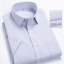 Men's Dress Shirts Short Sleeves Formal Business Strips Casual Shirts 9 Colors