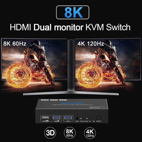HDMI Extended Display Share 2 PC with one Keyboard 8K 60Hz 4K 120Hz HDMI 2.1 KVM - Photo 7/8